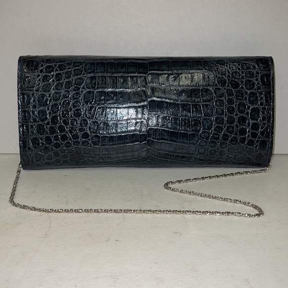 GENUINE ALLIGATOR SKIN LEATHER CLUTCH IN NAVY - Picture 7 of 7